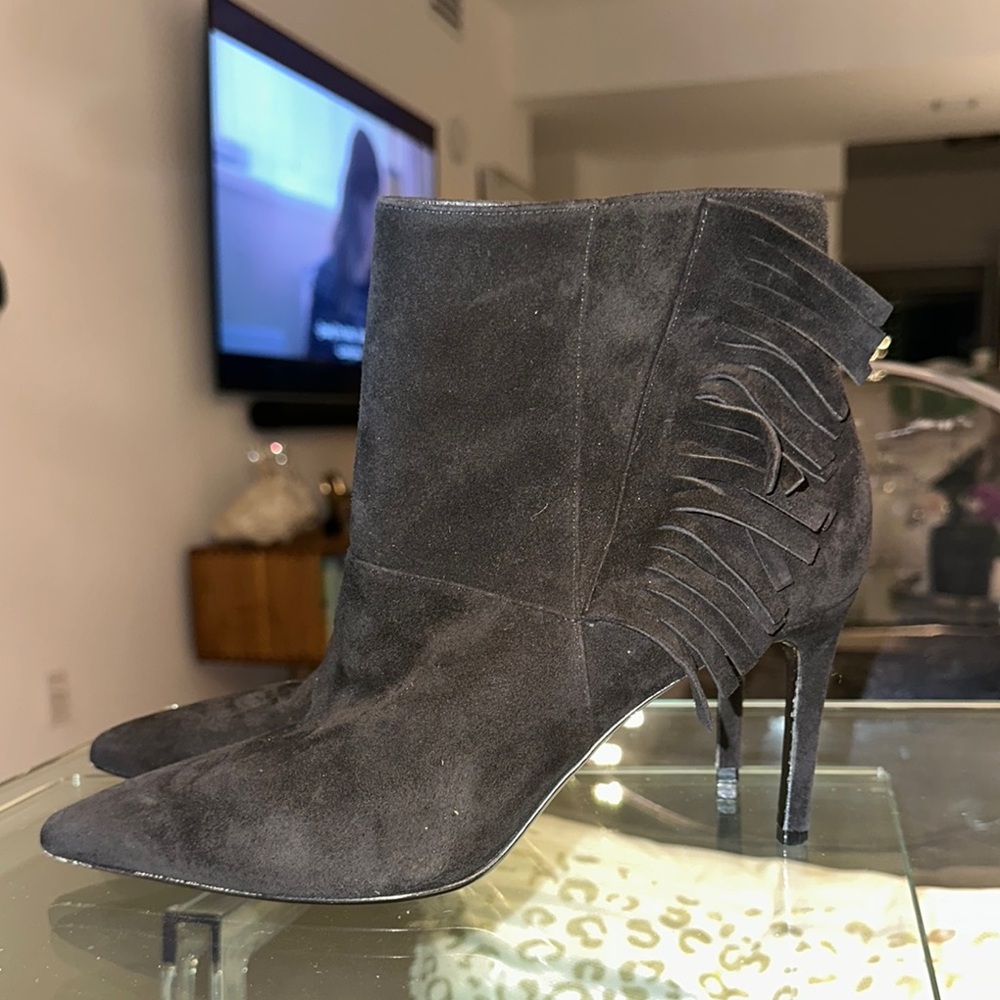 Saint Laurent Black Ankle Booties with Fringe